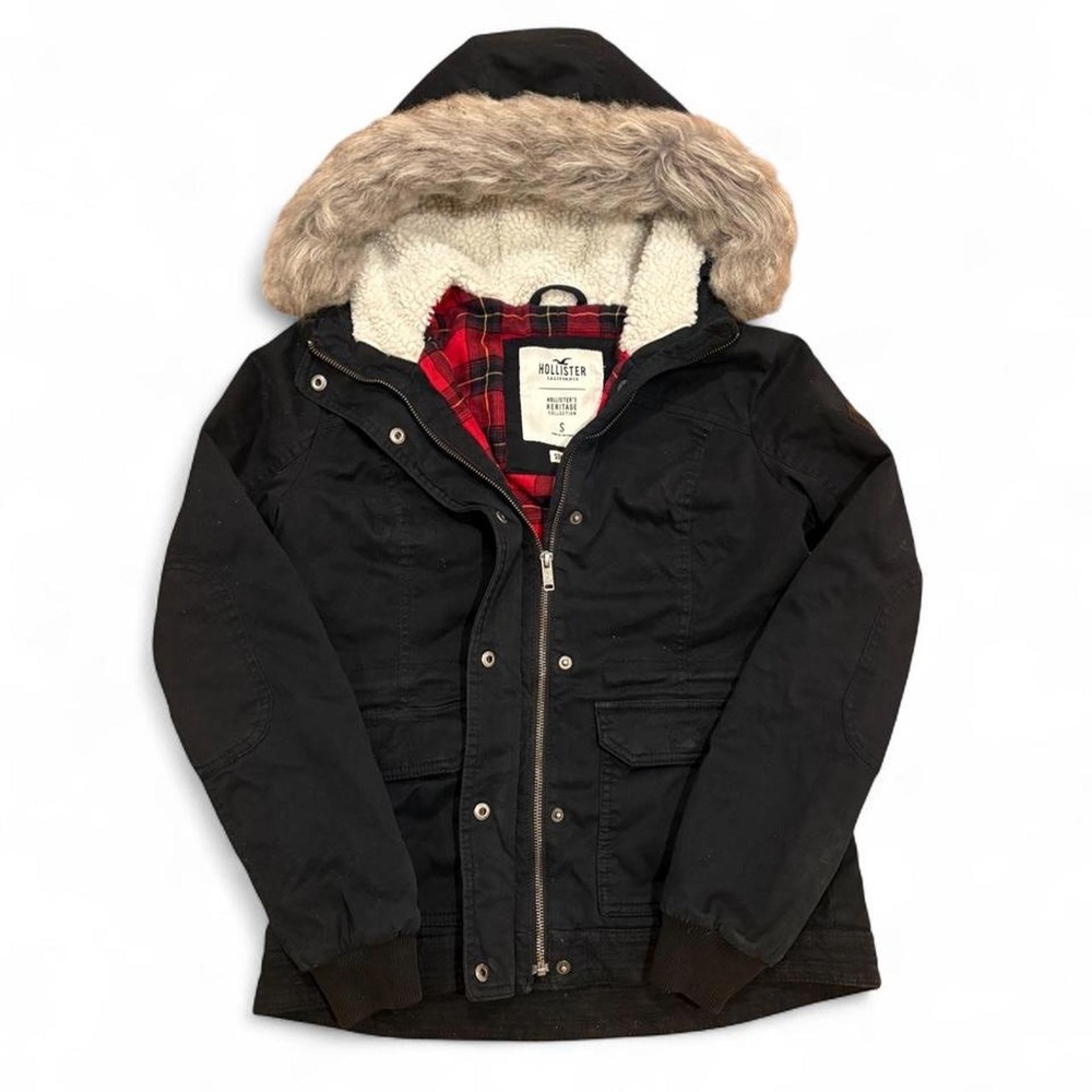 Hollister Heritage Collection Vintage Faux Fur Hooded Parka Jacket Black Small